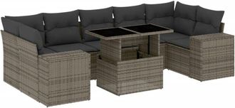 vidaXL Set De Sof&aacute;s De Jard&iacute;n Y Cojines 8 Piezas Rat&aacute;n Sint&eacute;tico Gris Vidaxl