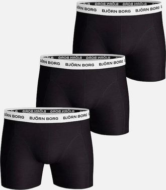 Bj&ouml;rn Borg Mens Bjorn Borg 3-Pack Cotton Stretch Boxer Trunks, Black/White - Black/Black/Black - Size: 32/34/35