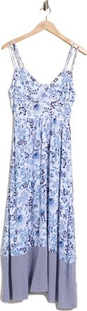 Ellen Tracy Floral Strappy Challis Midi Dress in Blue Cottage Floral at Nordstrom Rack, Size X-Large