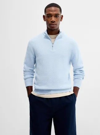 Le 31 Mens Zip-neck embossed knit sweater