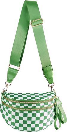 Generic Women Checkered Crossbody Bags Bum Handbag, Durable Strap Roomy Versatile Mom-Friendly Diaper Bag with Different Pockets (Green White Checkered 13)