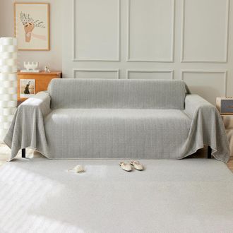 OEM Funda Lavable Para Sof&aacute; De Chenilla, Color Liso Con Borlas Decorativas, 180 X 420 Cm, Gris Claro