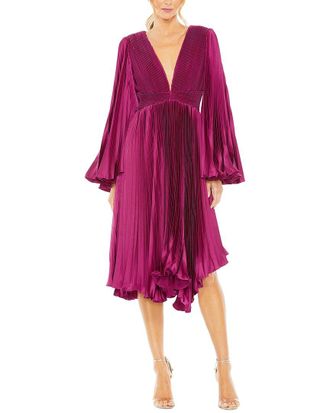 Mac Duggal Long Flare Sleeve Pleated Dress