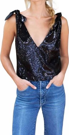 Emerson Fry Tie Shoulder Mod Top In Black Sequin