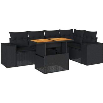 vidaXL Set De Sof&aacute;s De Jard&iacute;n 6 Piezas Y Cojines Rat&aacute;n Sint&eacute;tico Negro