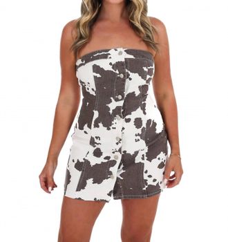 Le Lis Blanc Deux Good Thoughts Only Cow Print Mini Dress In White/brown