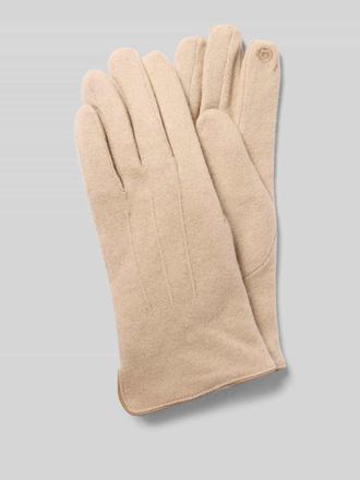 Eem Fashion Handschuhe aus Woll-Mix mit Logo-Applikation in Beige, Gr&ouml;&szlig;e L