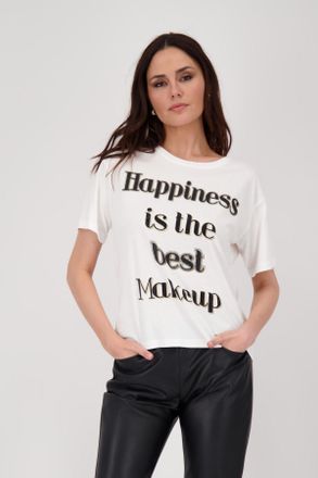 Monari T-Shirt MONARI Shirt Happiness, Damen, Gr. 34, weiss (off, wei&szlig;), Web, Obermaterial: 50% Baumwolle, 50% Modal, unifarben, regular fit normal, Rundhals