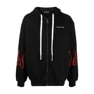 Vision Of Super Zip-throughs, male, Black, M, Black Zip Hoodie with Red Flames