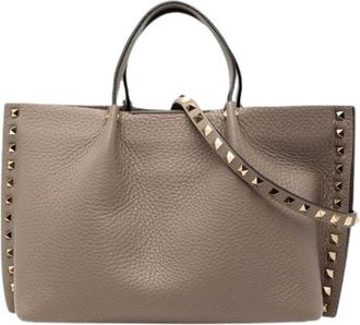 Valentino Pre-owned Handbags, female, Gray, Size: ONE SIZE Pre-owned Rockstud Leather 2way Bag