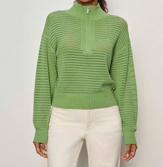 Sanctuary Open Knit Quarter Zip Sweater In Detox Green