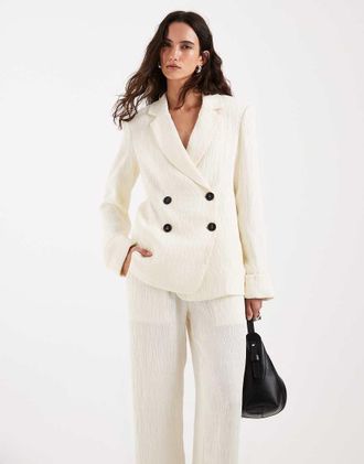 4th & Reckless Pantaloni sartoriali a fondo ampio testurizzati color panna in coordinato-Bianco