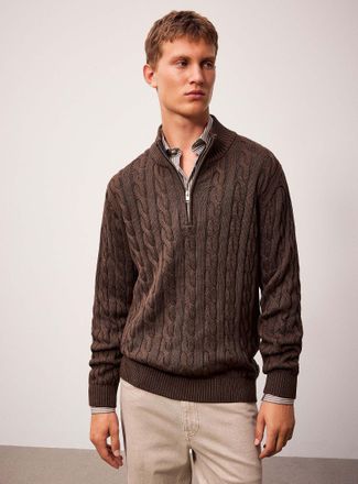 Lindbergh Mens Cable-knit zip-neck sweater Relaxed fit