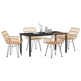 Berkfield Home Supportive 5 Piece Garden Dining Set Brown Poly Rattan in Beige