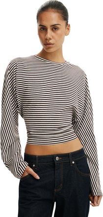 Cotton On Womens Blair Batwing Long Sleeve in Madi Stripe Dark Oak Vintage at Nordstrom, Size Xx-Small