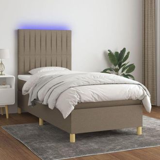 vidaXL Vidaxl - Cama Box Spring Colch&oacute;n Y Luces Led Tela Gris Taupe 90x190 Cm