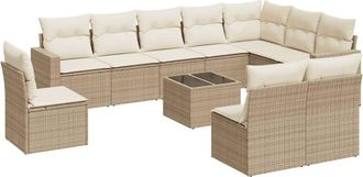 vidaXL Set De Sof&aacute;s De Jard&iacute;n 11pzas Con Cojines Rat&aacute;n Sint&eacute;tico Beige Vidaxl