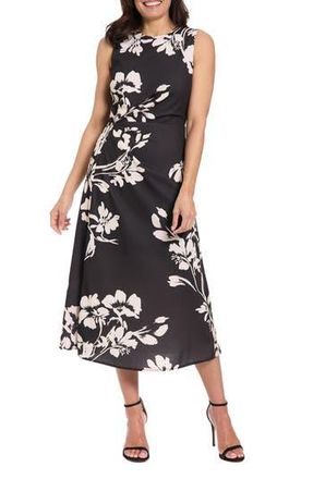 London Times Sleeveless Crepe Midi A-Line Dress in Black/Beige at Nordstrom Rack, Size 14