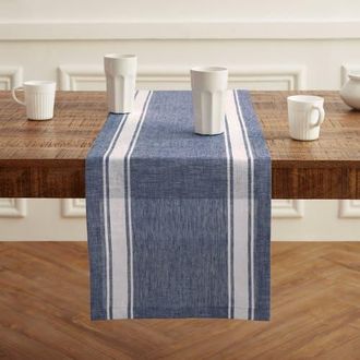 Solino Home Linen Table Runner for Dining Table, Holiday and Everyday Table Decor - Country Stripe in Blue at Nordstrom, Size Xx-Small