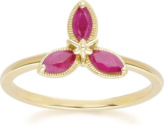 Gemondo Floral Marquise Ruby Ring in 9ct Yellow Gold