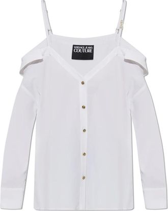 Versace Jeans Couture Dames, Blouses & Shirts, Wit, Maat: XS Linnen