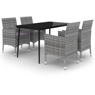 vidaXL Set Comedor De Jard&iacute;n 5 Pzas Y Cojines Rat&aacute;n Sint&eacute;tico Y Vidrio Vidaxl