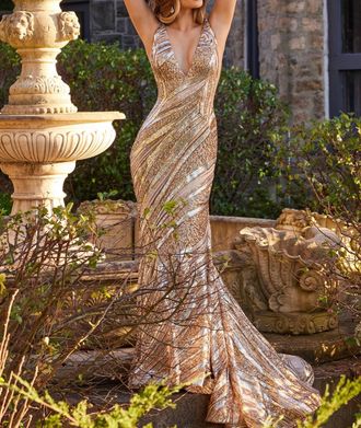 Jovani Sequin Mermaid Prom Dress In Nude/silver/gold