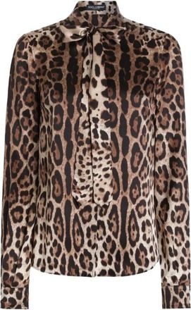 Dolce & Gabbana Geprint satijnen overhemd - Dames - Overhemden - Bruin - XL - Satijn - Overhemden