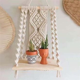 OEM Estante De Pared - Decoraci&oacute;n De Pared Bohemia Para Dormitorio - Arte De Pared De Macram&eacute; Con Cuerda Tejida Como Decoraci&oacute;n De Estante De Ba&ntilde;o Bohemio