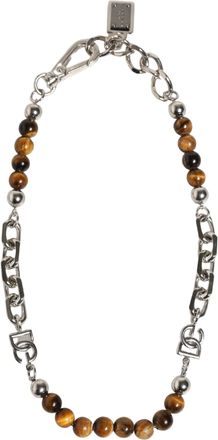 Dolce & Gabbana Silver Tone Brass Chain Beaded Gem DG Logo Womens Bracelet