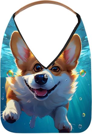 Generic Lovely Corgi Swims Underwater Reusable Lightweight Grocery Bags - Foldable Into Compact Pouch, Washable & Sturdy, Multipurpose for Shopping and Travel