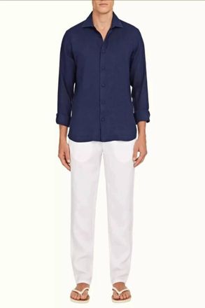 Orlebar Brown Giles Smart Linen Cut Shirt In Navy