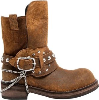 Ann Demeulemeester Botas Tachonadas con Adorno de Cadena - Shoes - Hombre - Marr&oacute;n - 43 EU