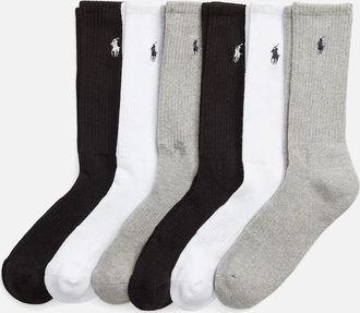 Polo Ralph Lauren Mens Ralph Lauren Cotton-Blend Crew Sock 6-Pack - Multi - Grey - Size: 16/14.5/8/15/8.5/15.5/9/13/13.5/14/6.5/7/7.5/11.5/5/12/5.5/12.5/6/3.5/3/10.5/4
