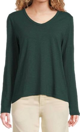 Elliott Lauren Long Sleeve V-Neck Knit Top In Pine