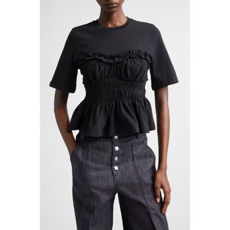 Cecilie Bahnsen Vilde Shirred Peplum T-Shirt in Black Jersey at Nordstrom, Size X-Small