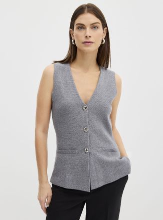 Contemporaine Womens Golden buttons fitted V-neck vest