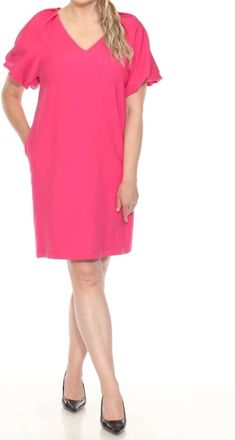 Joseph Ribkoff V-Neck Puff Sleeve Shift Dress In Geranium