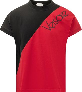 Versace Black-Red Logo Crew Neck T-Shirt
