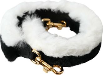 Dolce & Gabbana Womens Black White Lapin Fur Accessory Shoulder Strap And Bag