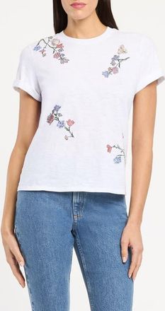 Cinq &agrave; Sept Bree Whispering Vines Beaded Cotton T-Shirt in White Multi at Nordstrom, Size X-Small