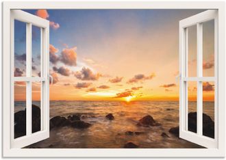Artland Wandbild »Fensterblick Sonnenuntergang am Meer« Fensterblick 1 Stk. tlg. als Alubild, Outdoorbild, Leinwandbild, Wandaufkleber, versch. Grössen