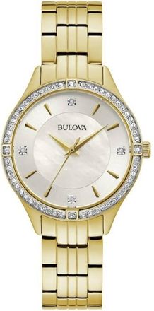 Bulova Quartz Crystal Accent White Mother of Pearl Dial Ladies Watch 98L274