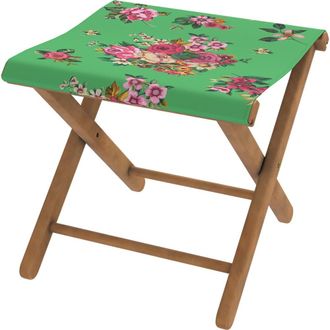 Vent de Boh&egrave;me Taburete plegable de eucalipto y tela outdoor floral verde