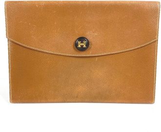 Herm&egrave;s Brown Leather Clutch Bag Pochette Pouch (Pre-Owned)