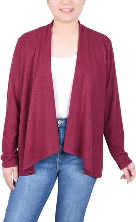 NY Collection Ny Collection Swing Cardigan Sweater Womens Burgundy Knitted Long Sleeve FTS1126