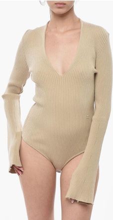 Courr&egrave;ges Ribbed Bodysuit With V-Neck size L