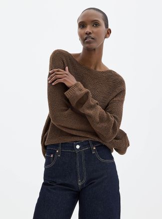 Contemporaine Womens Textured knit boat-neck sweater