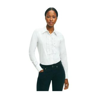 Brooks Brothers Camisa de Tuxedo de Algod&oacute;n Stretch Blanco- Antiarrugas - Blouses & Shirts - Mujer - Blanco - L
