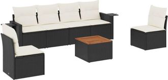 vidaXL Vidaxl - Set De Comedor De Jard&iacute;n 7 Pzas Y Cojines Rat&aacute;n Sint&eacute;tico Negro